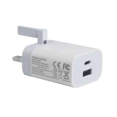 Chargeur murale à 2 broches avec ports USB-C et USB-A, sortie de 20 W, adaptateur d'alimentation compact à double port pour téléphone / tablette