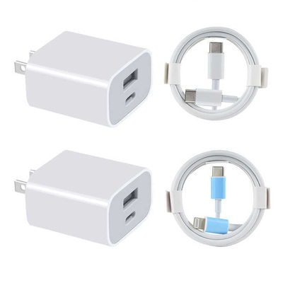 Chargeur mural USB-C et USB-A US 20W avec câble, adaptateur secteur à charge rapide pour smartphones et tablettes