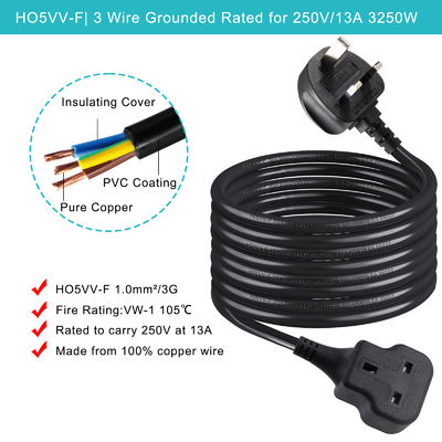 1M Cordon électrique 13A 250V Ac câble d'extension pour cuisinière à riz