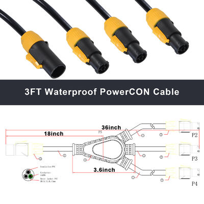 True1 mâle à 3 femelles Y Splitter PowerCON câble 1m-10m