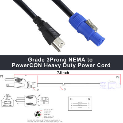 SJT SJTW Extension de fil 3Pin USA Cordon d'alimentation 3M avec connecteur US à PowerCON
