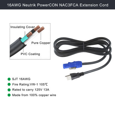 SJT SJTW Extension de fil 3Pin USA Cordon d'alimentation 3M avec connecteur US à PowerCON