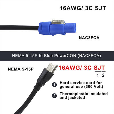 NEMA 5-15P au câble d'alimentation PowerCon NAC3FCA 15A 125V 14AWG