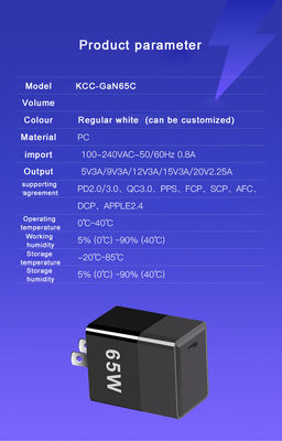 Protection contre les courts-circuits Chargeur GaN 65W avec QC4.0 PD et ports USB C EU/US/UK