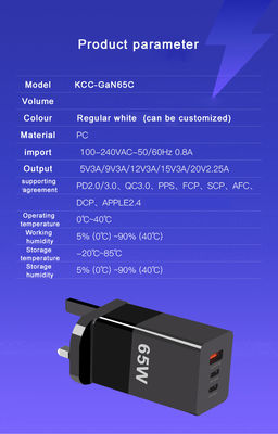 65W Mini Type-C Chargeur rapide PPS Chargeur GaN 65W avec trois ports et technologie A 2C