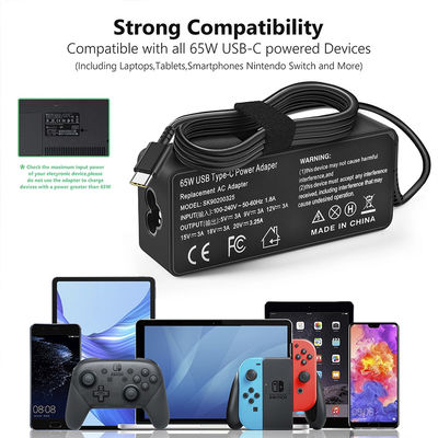 Adaptateur d'alimentation de bureau 65W Chargeur d'ordinateur avec entrée de fil de charge de type C 100V-240V
