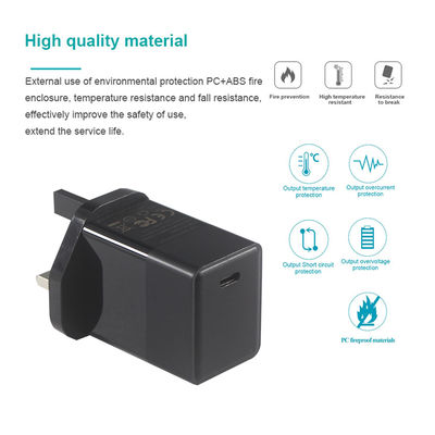 Chargeur USB-C PD GaN 65W avec prise britannique pour ordinateurs portables et téléphones