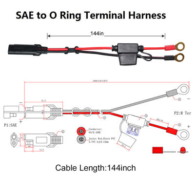 Chargeur SAE à 2 broches 10A au terminal Eyelet câble d'alimentation solaire à basse tension de 2 pieds