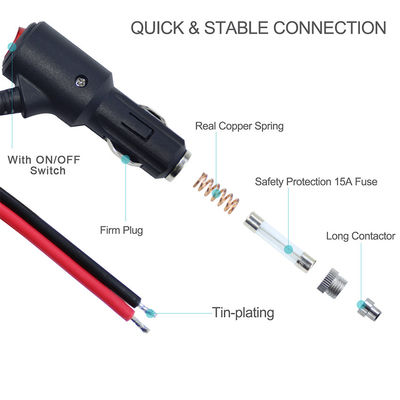 12V allume-cigarettes de voiture prise mâle avec interrupteur d'allumage 18AWG câble