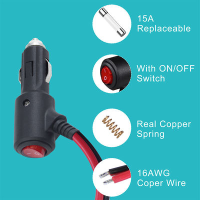 12V allume-cigarettes de voiture prise mâle avec interrupteur d'allumage 18AWG câble