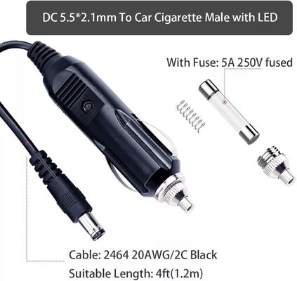 Cable portable DC12V pour allumage de cigarette de voiture avec connecteur de 5,5 mm * 2,1 mm