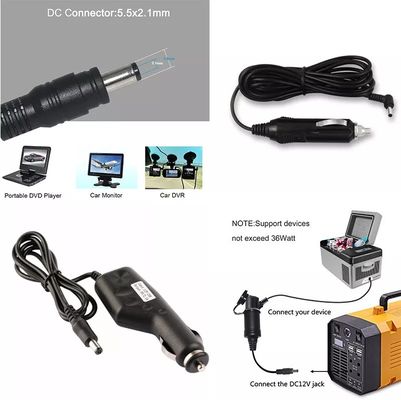 Cable portable DC12V pour allumage de cigarette de voiture avec connecteur de 5,5 mm * 2,1 mm