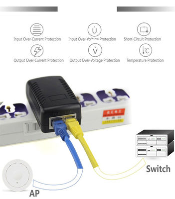 Connecteur CC 2 RJ45 Ports POE Injecteur d'alimentation 24V 1a Pour caméra IP