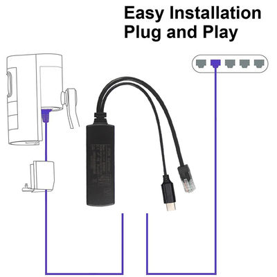 IEEE802.3af RJ45 TYPE-C câble 12v 24v 48v POE séparateur d'alimentation sur adaptateur Ethernet