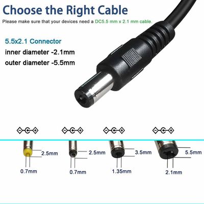 1M 22AWG DC câble d'extension mâle à mâle 5,5x2,5 mm angle droit