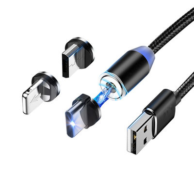 Type USB Micro-USB 360 degré 3 en 1 câble d'adaptateur magnétique LED USB pour une charge rapide