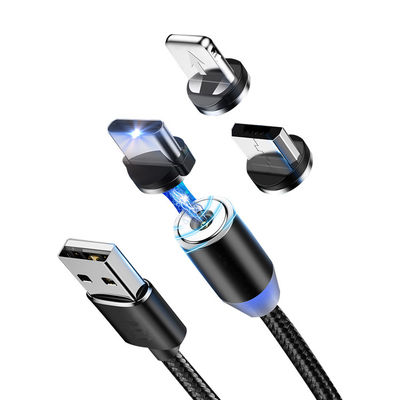 Type USB Micro-USB 360 degré 3 en 1 câble d'adaptateur magnétique LED USB pour une charge rapide
