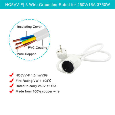 Câble prolongateur EU H05VV-F 3G0.75mm2 Noir Cordon d'alimentation industriel