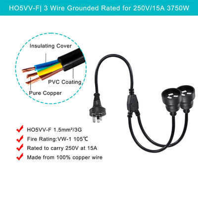 Australie prise H05vv-f 3g 3*0,5mm2/0,75mm2 IEC connecteur câble d'alimentation avec double femme