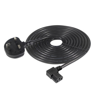 Cordon d'alimentation coudé à angle droit de 1,5 M UK BS1363 vers IEC C13, cuivre pur