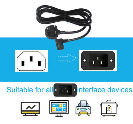 Cordon d'alimentation coudé à angle droit de 1,5 M UK BS1363 vers IEC C13, cuivre pur