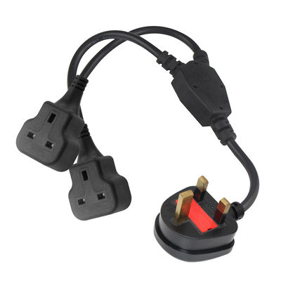Coupeur de 3 fils de câble de courant alternatif UK 3Pin mâle à double connecteur féminin Y Splitter England