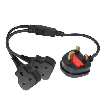 Coupeur de 3 fils de câble de courant alternatif UK 3Pin mâle à double connecteur féminin Y Splitter England