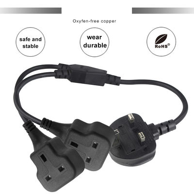 Coupeur de 3 fils de câble de courant alternatif UK 3Pin mâle à double connecteur féminin Y Splitter England