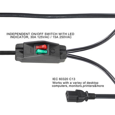 Cordon d'alimentation en Y 2xC13 avec prise britannique, 7A, 0,8M, Noir et Blanc