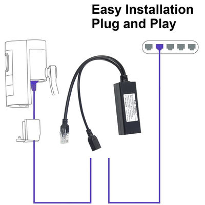 48V à 5V 2.4A PoE Splitter USB type A féminin 802.3af Power Over Ethernet Splitter