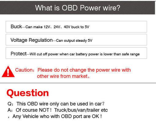 5V 12V chargeur de voiture câbles d'extension d'alimentation OBD-2 à type C câble USB-C pour Dashcam
