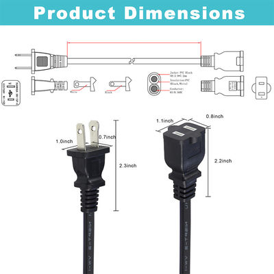 NEMA 1-15P à NEMA 1-15R 0.8M câble d'extension de courant alternatif