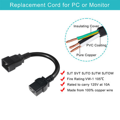 2Xc19 Plug 20A Pdu 15A 250V 14 Awg à C20 câble câble