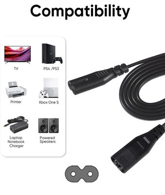 2M Iec320 fil noir exposé câble d'alimentation Ac C7 à la figure 8 C8 câble d'extension