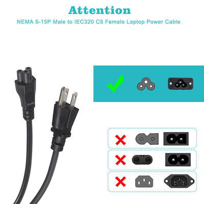 Corde d'alimentation pour ordinateur portable de 15 pieds 120 volts avec connecteur Nema 515P à IEC 320 C5 certifié