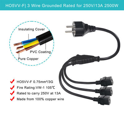 EU Schuko Plug à 3X C19 Cordon électrique de prise féminine 16A