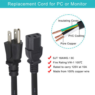 Cordon d'alimentation pour ordinateur portable 6FT 3Prong Nema 515P à la CEI 320 C13 pour appareils électroménagers
