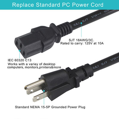 Cordon d'alimentation pour ordinateur portable 6FT 3Prong Nema 515P à la CEI 320 C13 pour appareils électroménagers
