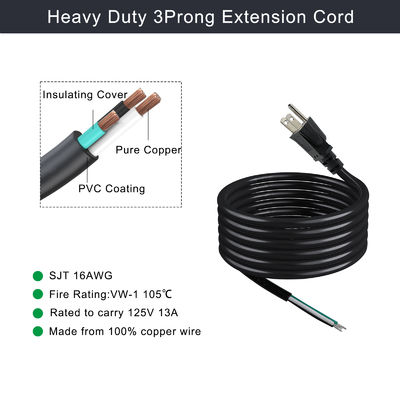 Cordon d'alimentation NEMA 5-15P vers 5-15R 0.5m SJT 16AWG 125V 15A