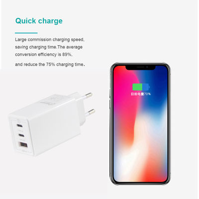 Europe GaN Tech 3Ports 65W USB C Chargeur USB-A QC3.0 Pour ordinateur portable Blanc