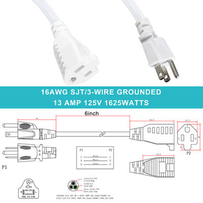 Sjt Ac Cord Heavy Duty Computer Television Power Plug NEMA 5-15p Cordon d'extension Pour les appareils électroniques