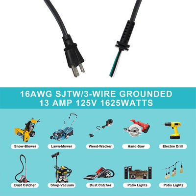 NEMA 5-15P câble à courant alternatif à trois branches 250V 13A câblage ouvert