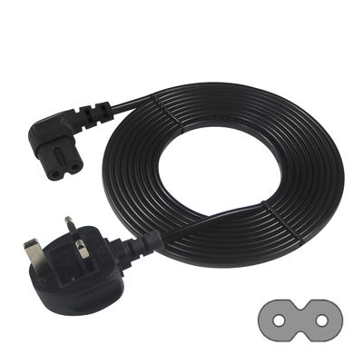 BS Computer câble AC à angle droit C7 Standard Extension 3 fil 10A 250V British Cord de puissance avec un gilet en PVC et le type de fin féminin IEC