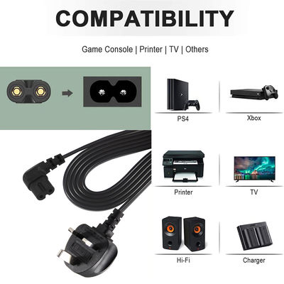 BS Computer câble AC à angle droit C7 Standard Extension 3 fil 10A 250V British Cord de puissance avec un gilet en PVC et le type de fin féminin IEC