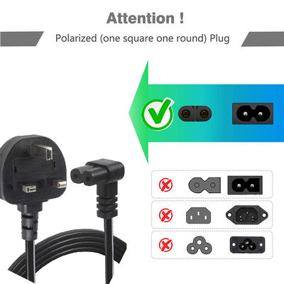 BS Computer câble AC à angle droit C7 Standard Extension 3 fil 10A 250V British Cord de puissance avec un gilet en PVC et le type de fin féminin IEC