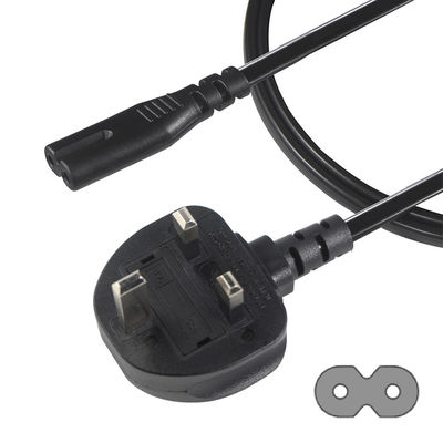 1.8M Noir 0,75 mm BS Standard Plug UK 3 broches à IEC C7 câble d'alimentation à courant alternatif avec longueur personnalisée