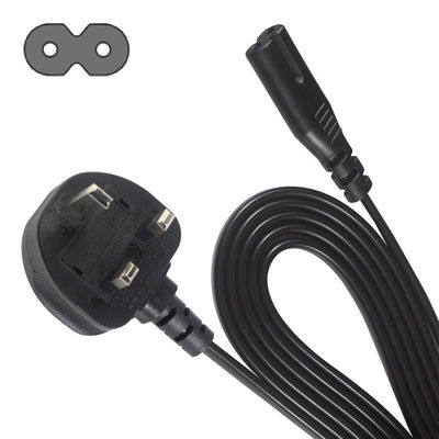 1.8M Noir 0,75 mm BS Standard Plug UK 3 broches à IEC C7 câble d'alimentation à courant alternatif avec longueur personnalisée