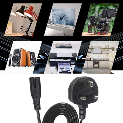 1.8M Noir 0,75 mm BS Standard Plug UK 3 broches à IEC C7 câble d'alimentation à courant alternatif avec longueur personnalisée