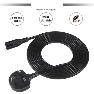 1.8M Noir 0,75 mm BS Standard Plug UK 3 broches à IEC C7 câble d'alimentation à courant alternatif avec longueur personnalisée