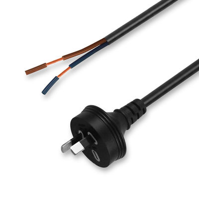 SAA certifié AU 2-Pin Plug to Stripped & Tinned Power Cord H03VV-F 2x0.75mm2 PVC Jacket Conducteur en cuivre nu pour appareil électroménager/usage industriel